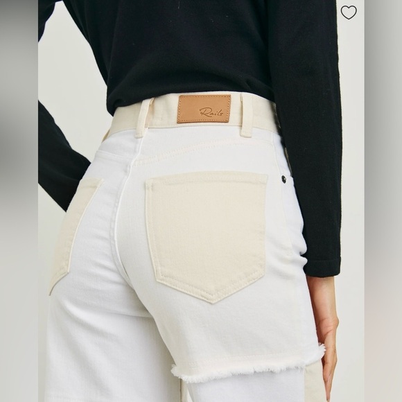 Rails NWT Getty Crop Wide Leg Ecru Patchwork Jeans Raw Hem Button Fly Women’s 31 - Picture 4 of 11